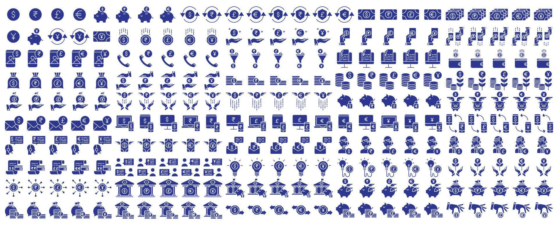 colección de íconos relacionados con la economía y la moneda, incluidos íconos como dólar, euro, rupia, libra y más. ilustraciones vectoriales, píxeles perfectos vector