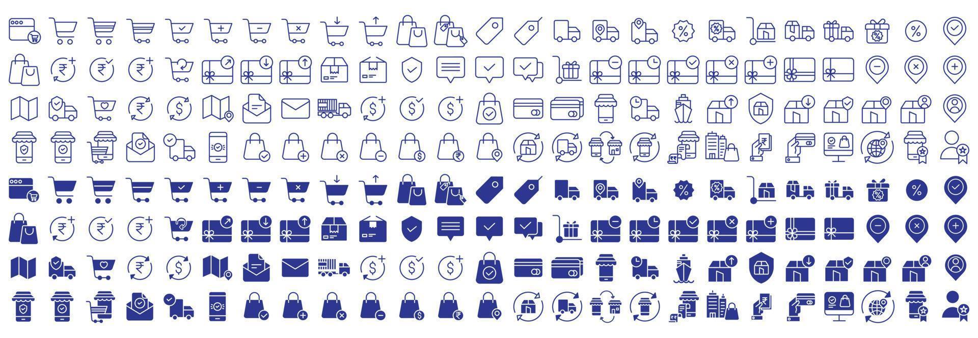 Collection of icons related to E-commerce and goods delivery, including icons like Shopping, Cart, Bag, Online shopping, Sale and more. vector illustrations, Pixel Perfect