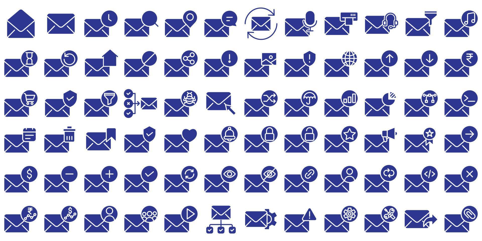 Collection of icons related to Email and Message, including icons like Chat, Settings,  Inbox and more. vector illustrations, Pixel Perfect