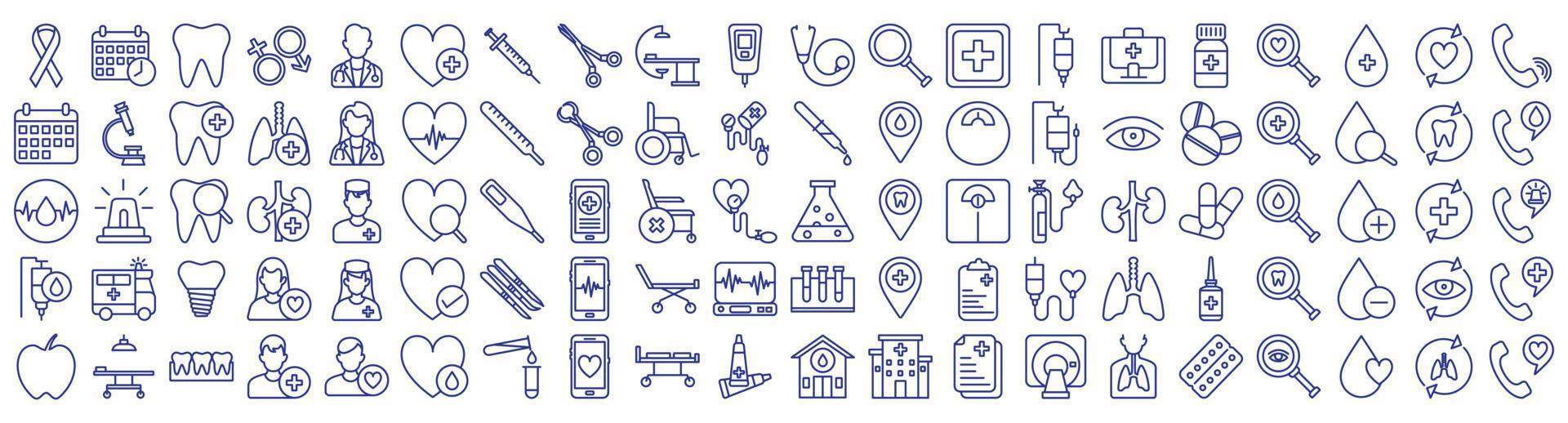 Collection of icons related to Cardiology and health care, including icons like Cancer ribbon, Tooth, Heart and more. vector illustrations, Pixel Perfect