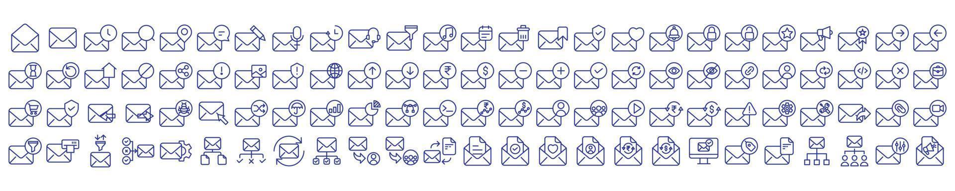 Collection of icons related to Email and Message, including icons like Chat, Settings,  Inbox and more. vector illustrations, Pixel Perfect