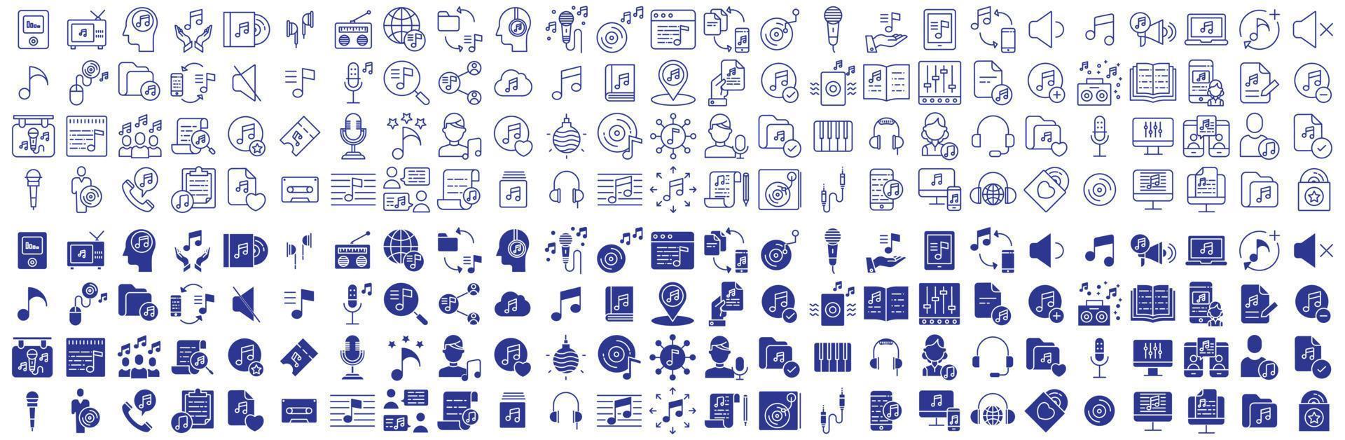 Collection of icons related to Music instruments and music studio, including icons like Music, Song, Radio, Mic and more. vector illustrations, Pixel Perfect