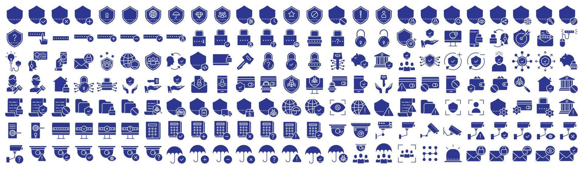 Collection of icons related to Security and protection shield, including icons like Web security, premium, Computer and more. vector illustrations, Pixel Perfect