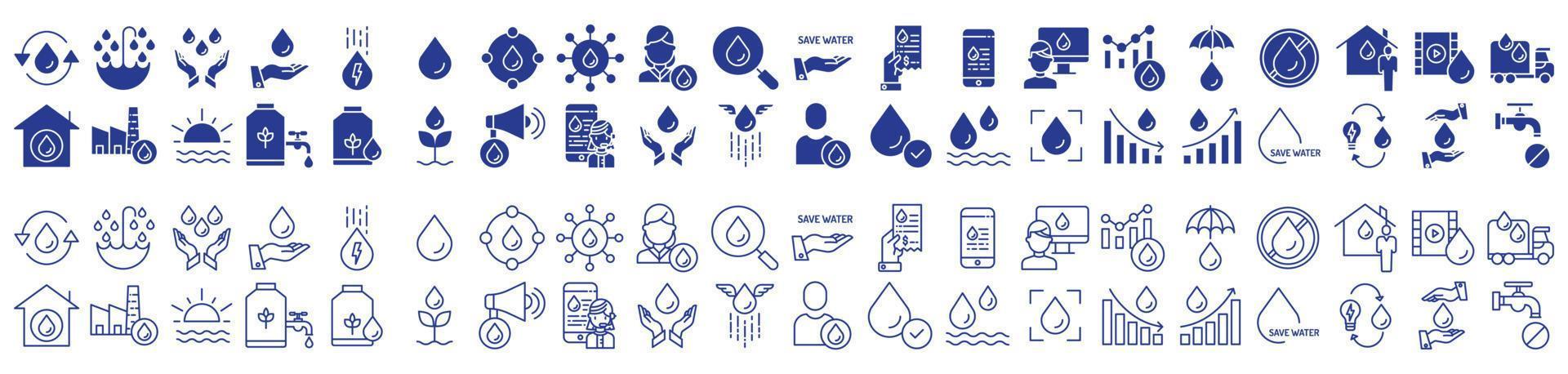 colección de íconos relacionados con la gestión del agua y los desechos, incluidos íconos como gota, goteo, líquido y más. ilustraciones vectoriales, píxeles perfectos vector