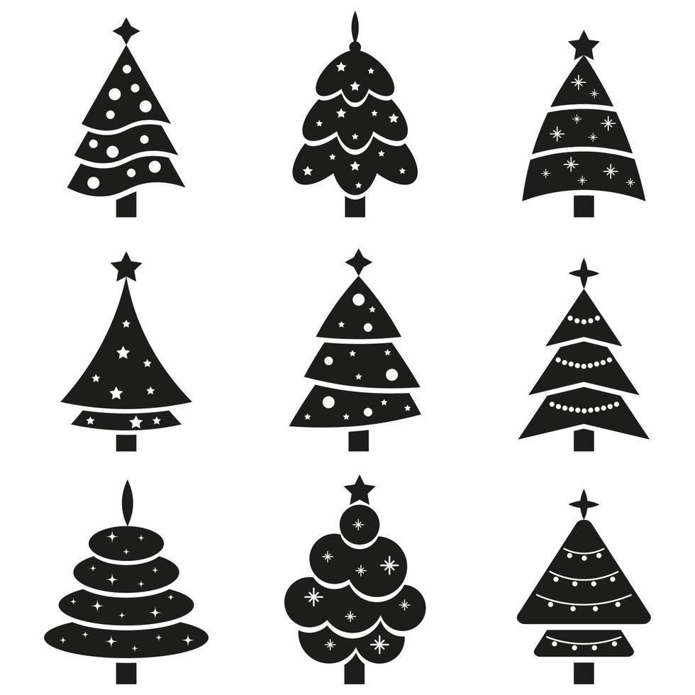 vector set of Christmas trees stencil