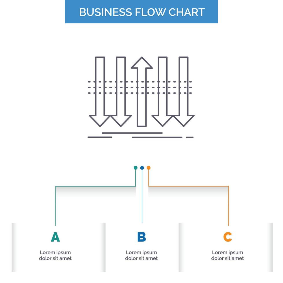 Arrow. business. distinction. forward. individuality Business Flow Chart Design with 3 Steps. Line Icon For Presentation Background Template Place for text vector