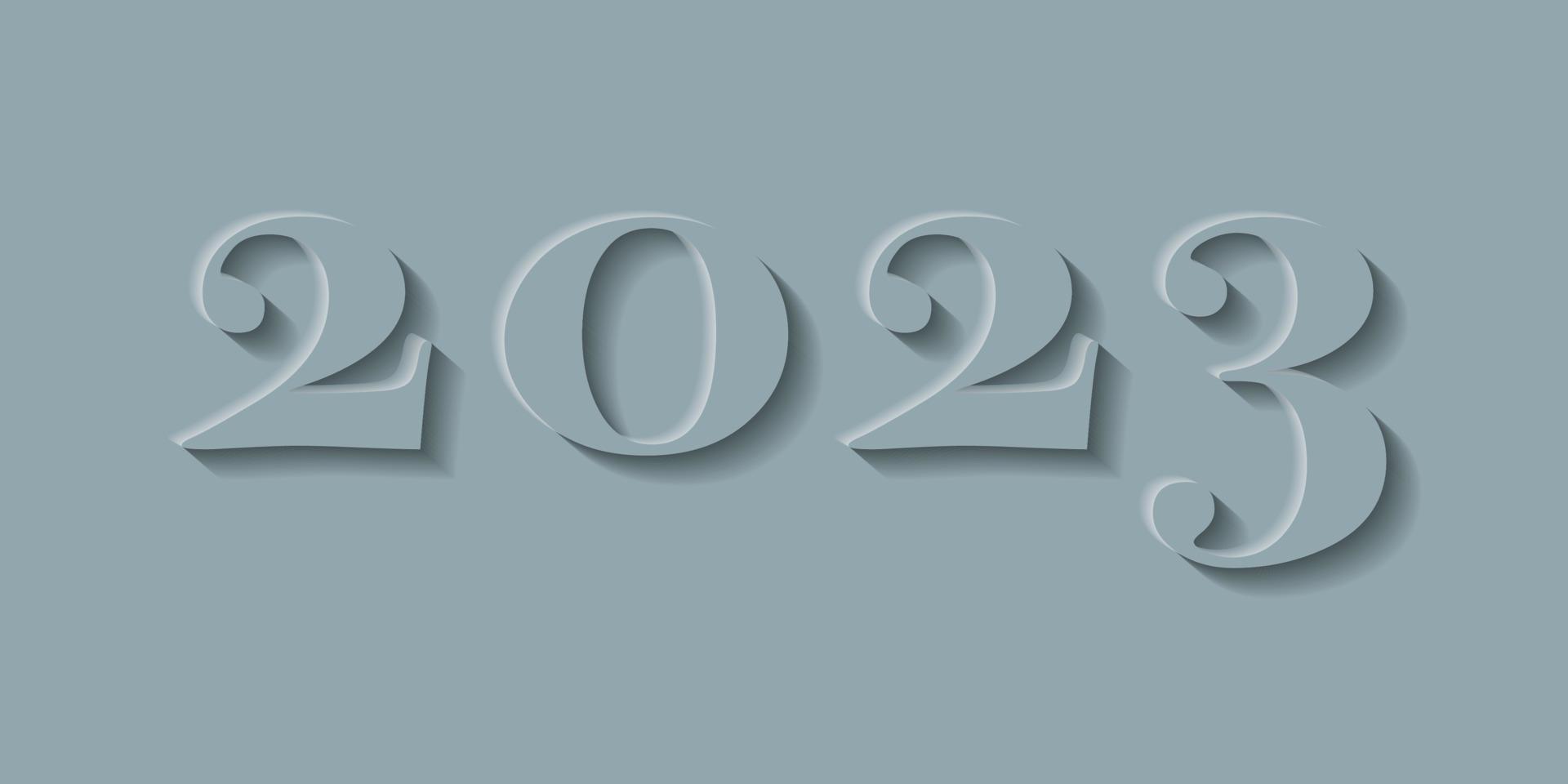 2023 year number. 3d effect digits. Paper cut style. Vector illustration.