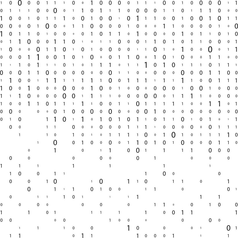 Black and white digital background with numbers on the screen. Binary code matrix. Data technologies. vector
