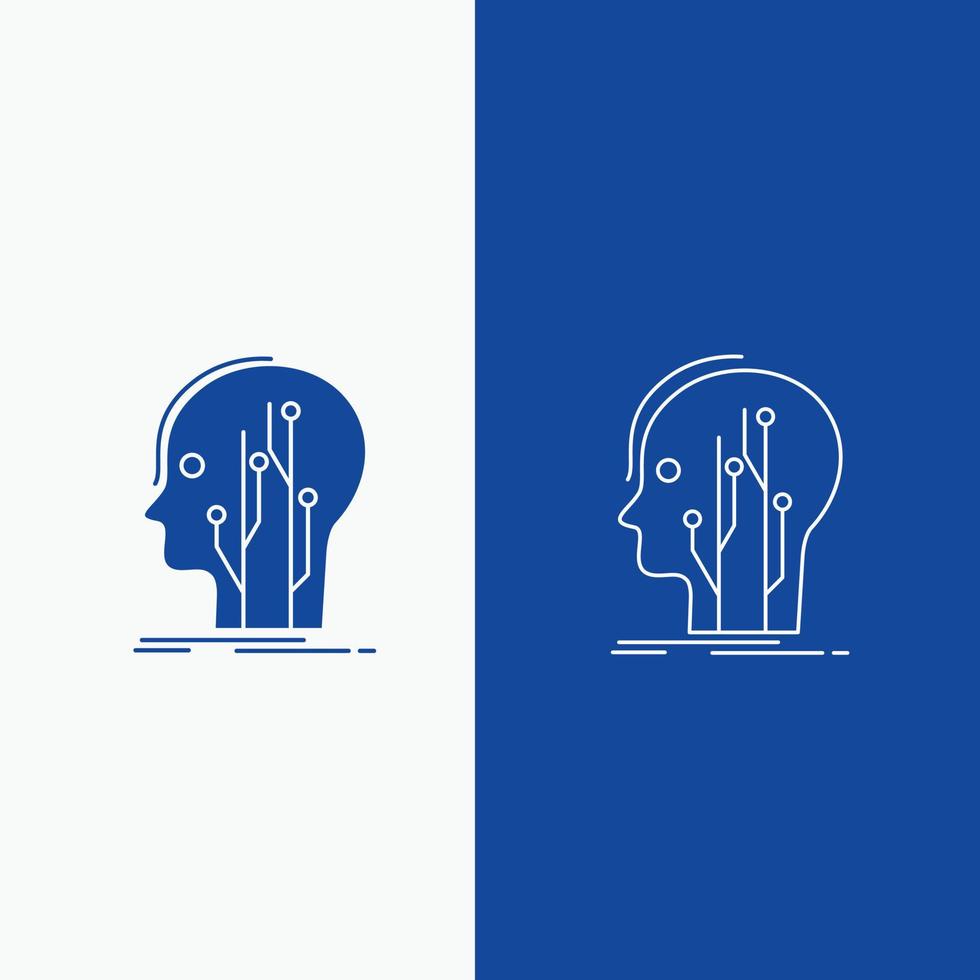 Data. head. human. knowledge. network Line and Glyph web Button in Blue color Vertical Banner for UI and UX. website or mobile application vector