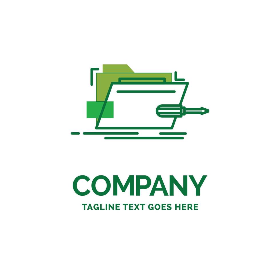 Folder. repair. skrewdriver. tech. technical Flat Business Logo template. Creative Green Brand Name Design. vector