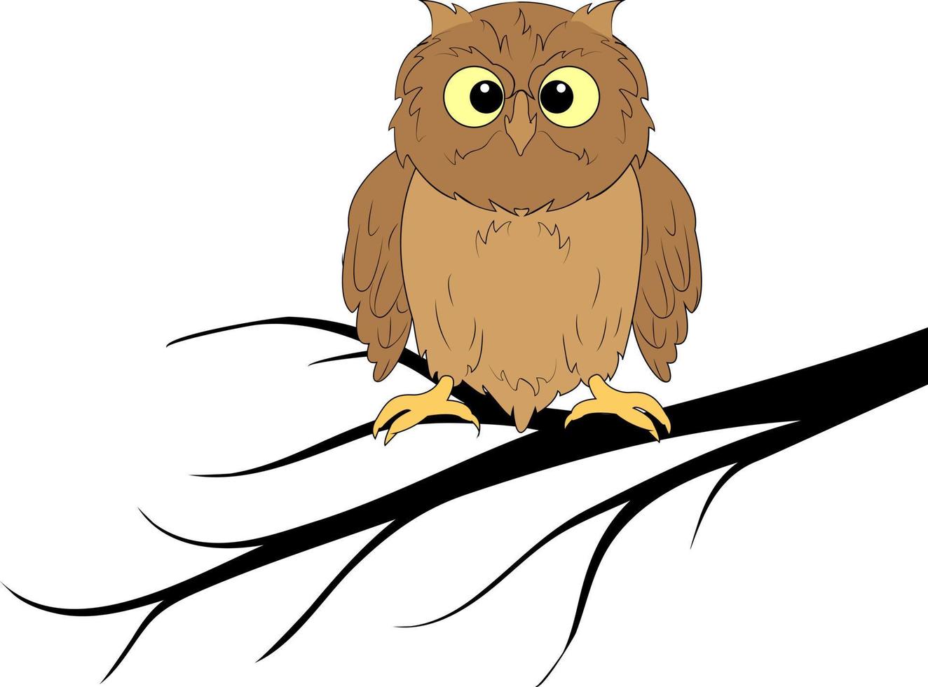 A wise owl bird sits on a tree branch. White background. Design element. vector