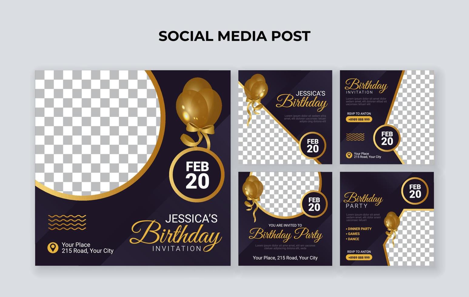 plantilla de publicación en redes sociales de invitación de fiesta de cumpleaños. Adecuado para celebraciones de cumpleaños, bodas y eventos de aniversario. vector