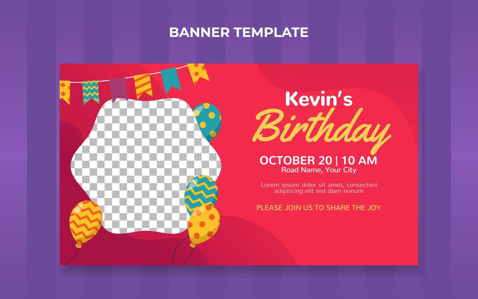 Kids birthday invitation banner template vector