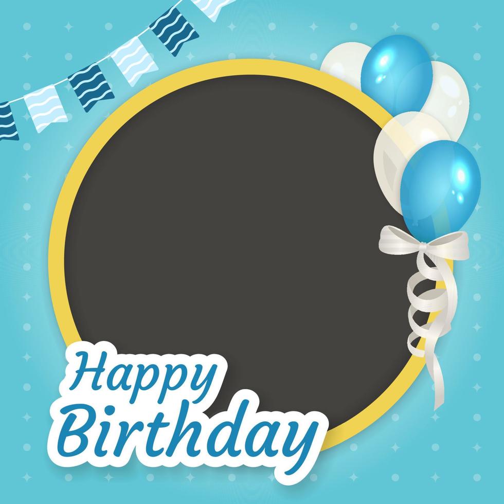 feliz cumpleaños con marco circular y globos vector