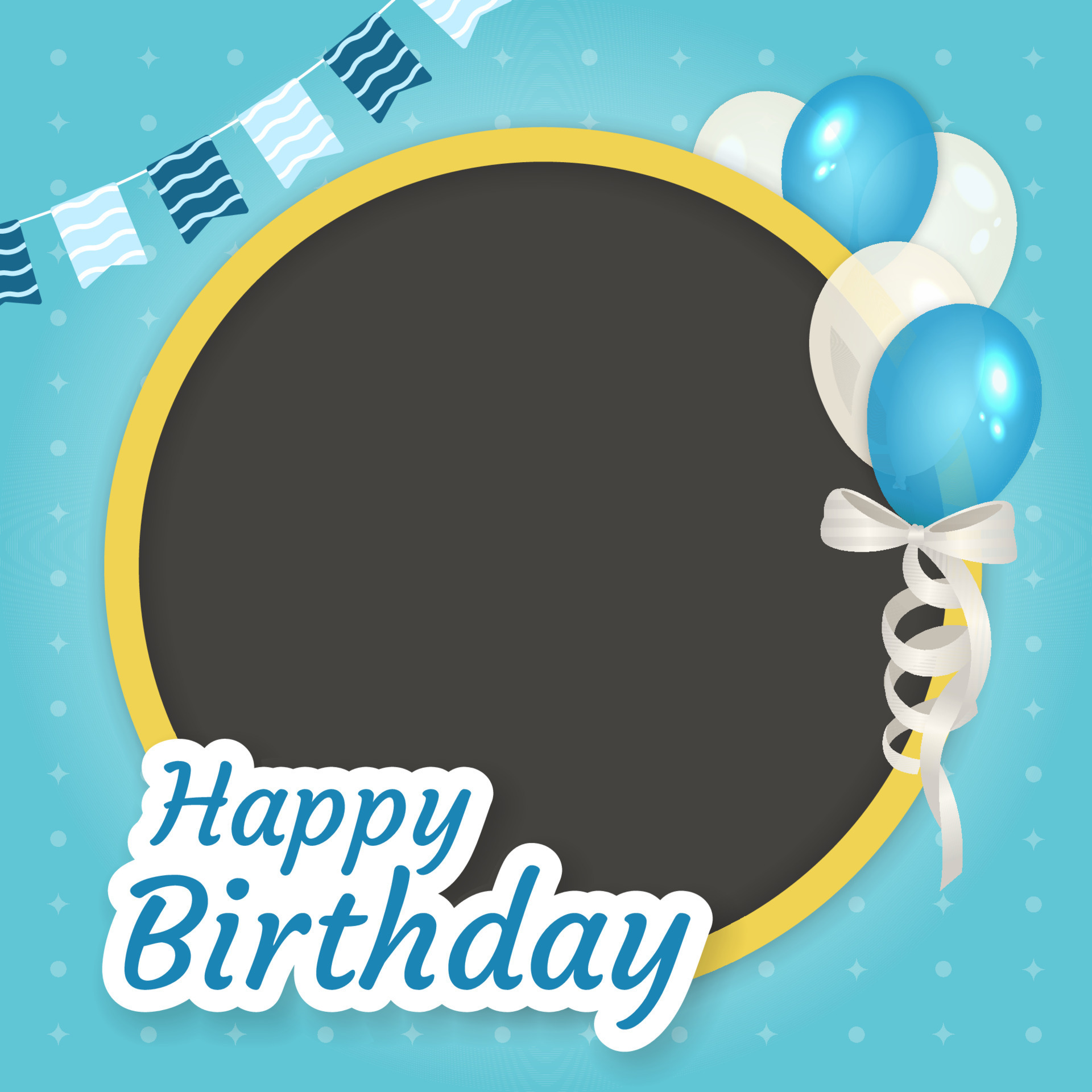 Happy birthday with circle frame and balloons 12982847 Vector Art at Vecteezy