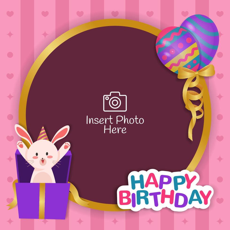 Circle frame for kids birthday celebration with rabbit character illustration vector