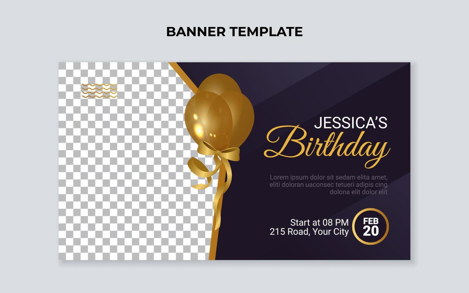 plantilla de banner de invitación de fiesta de cumpleaños. Adecuado para celebraciones de cumpleaños, bodas y eventos de aniversario. vector