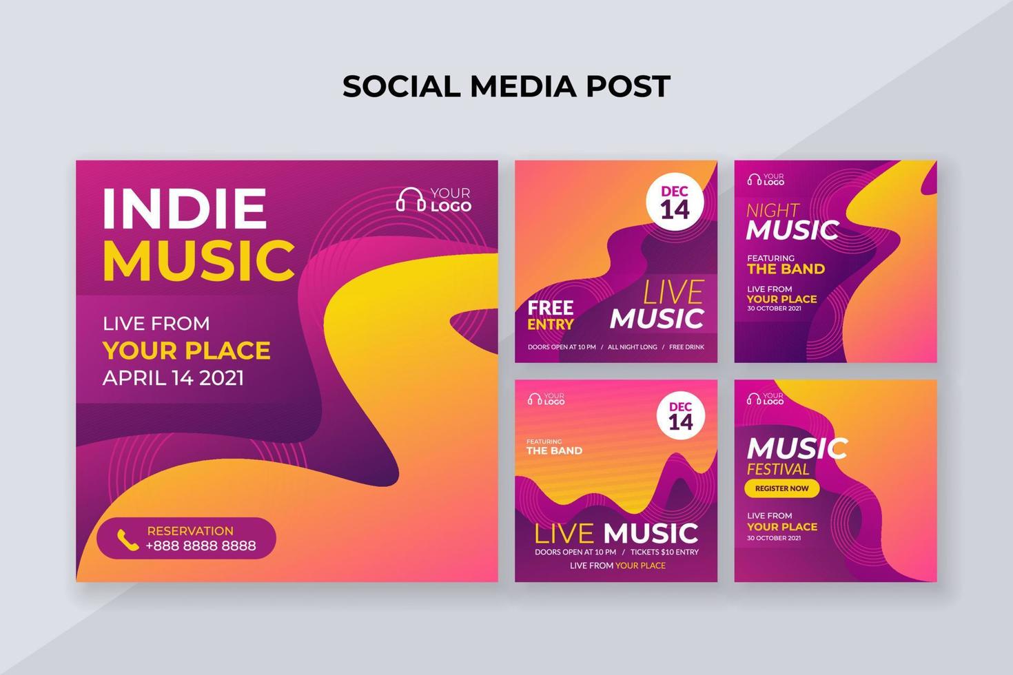 Indie music square banner. Suitable for music event flyer, poster and social media post template vector
