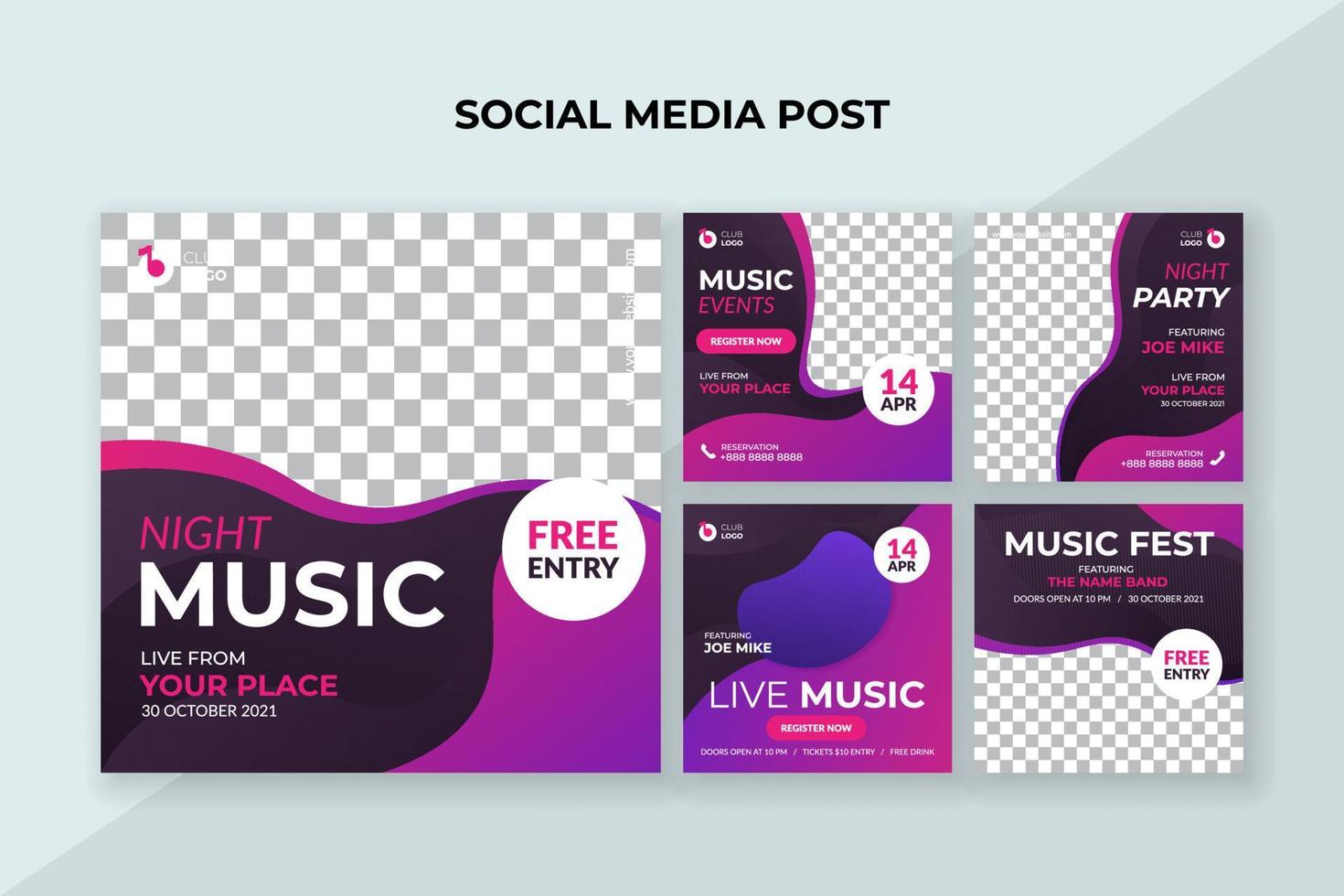 Night music social media post template vector