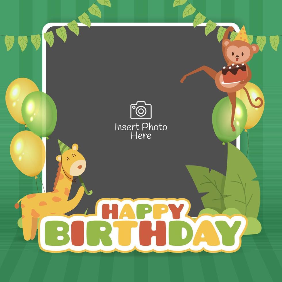 marco de feliz cumpleaños con ilustración de animales vector