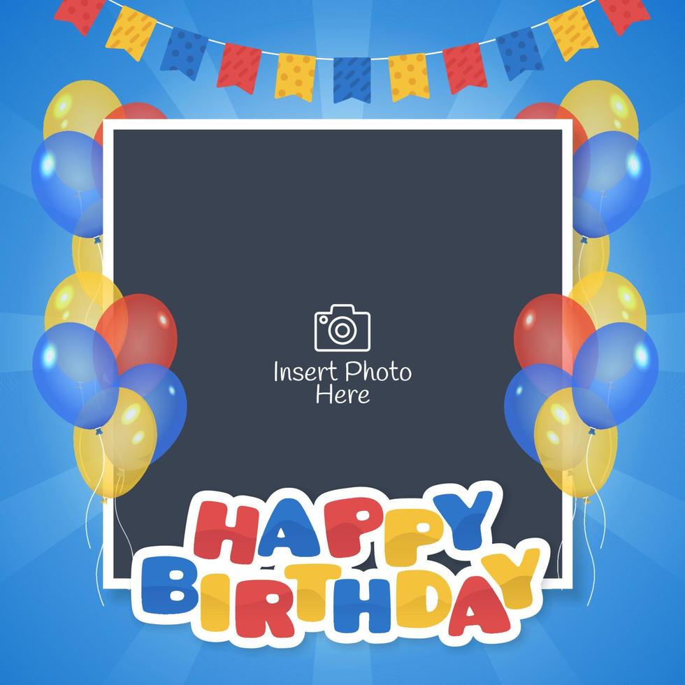 Happy birthday frame with colorful balloons and flags vector