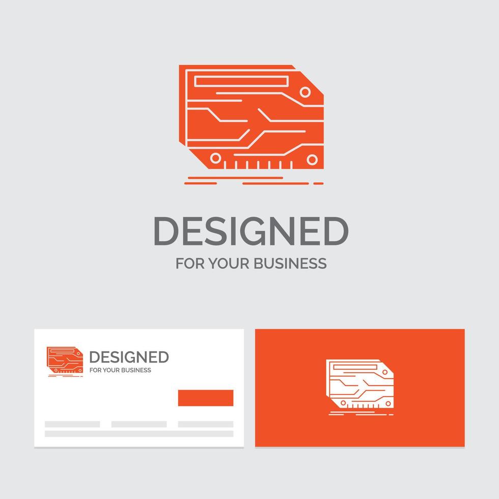 Business logo template for card. component. custom. electronic. memory. Orange Visiting Cards with Brand logo template. vector
