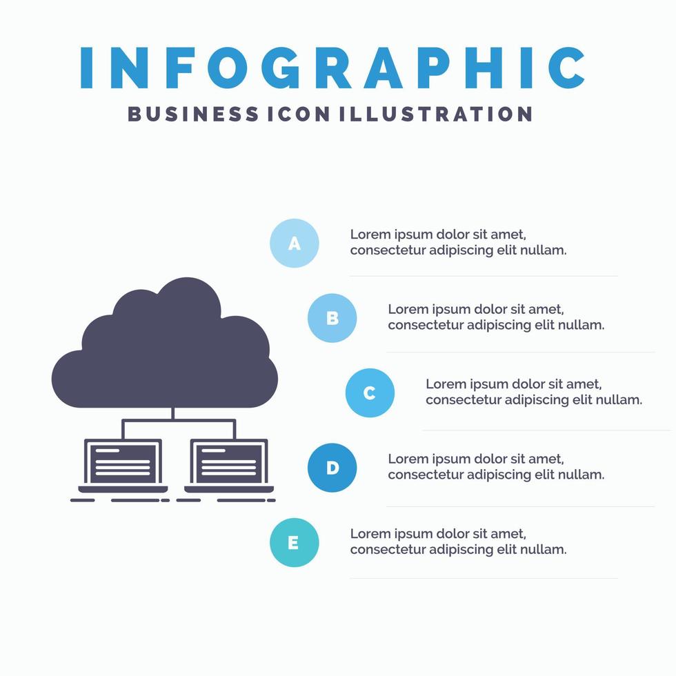 nube. la red. servidor. Internet. plantilla de infografía de datos para sitio web y presentación. icono de glifo gris con ilustración de vector de estilo infográfico azul.