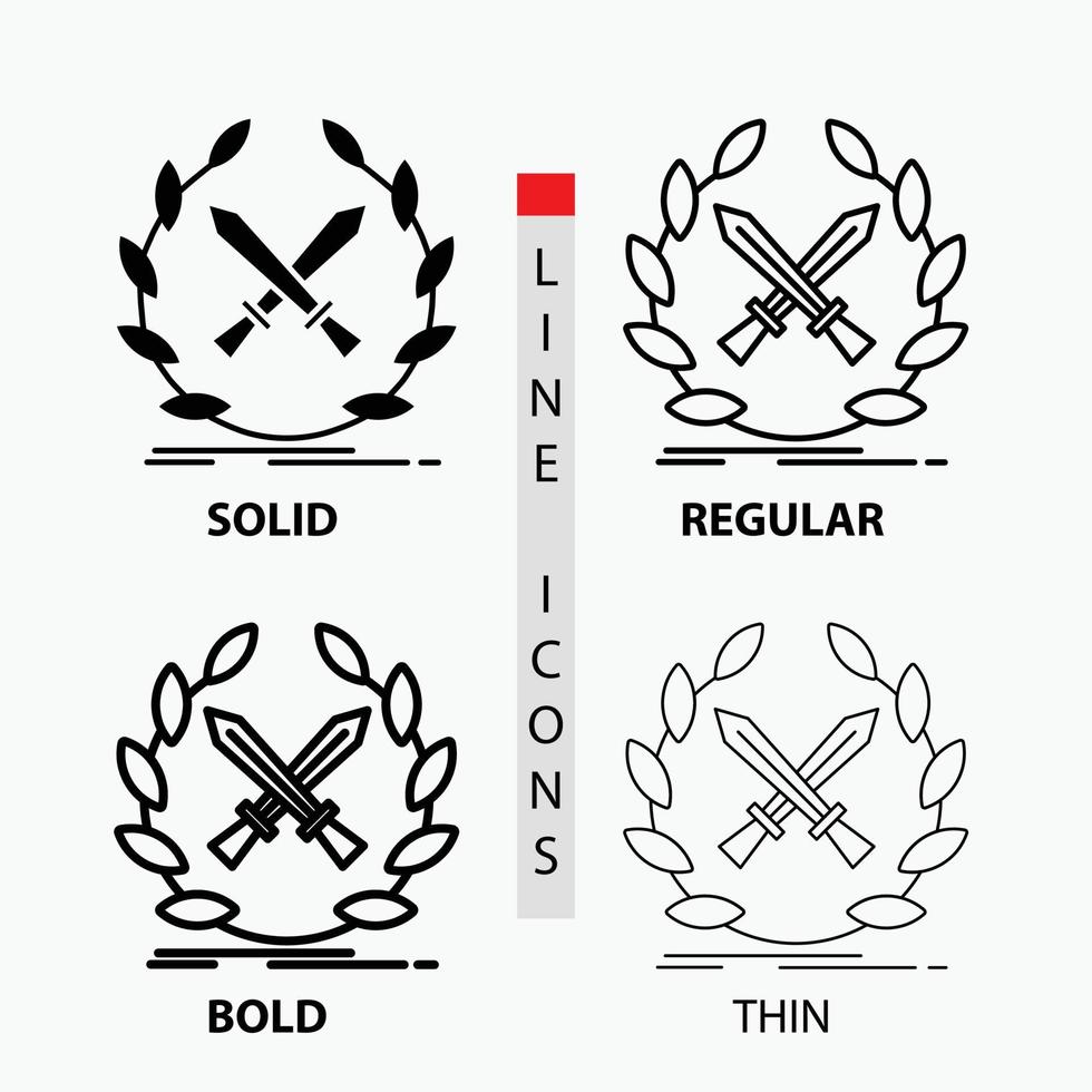 battle. emblem. game. label. swords Icon in Thin. Regular. Bold Line and Glyph Style. Vector illustration