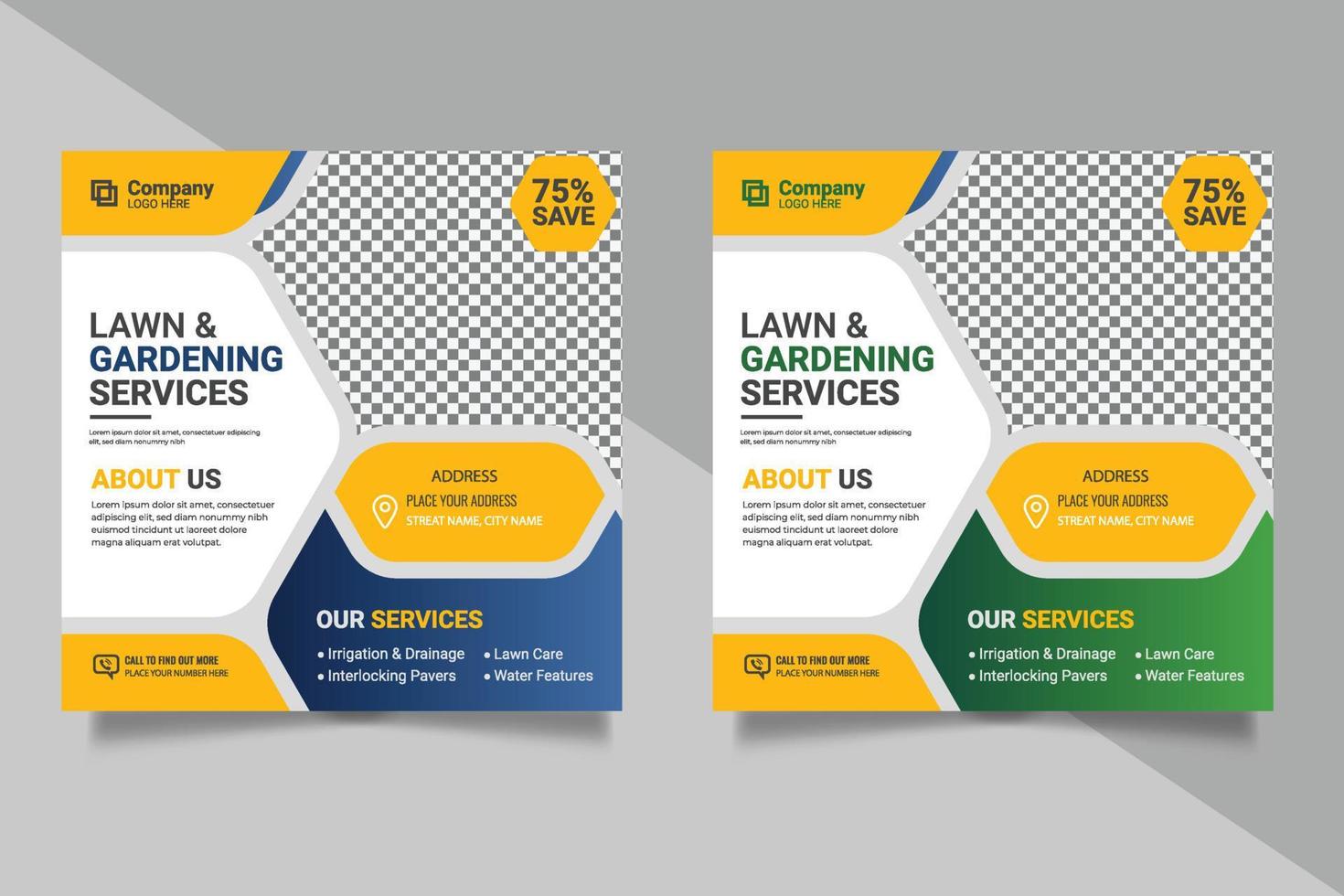 Lawn garden or landscaping service social media post and web banner template design concept vector