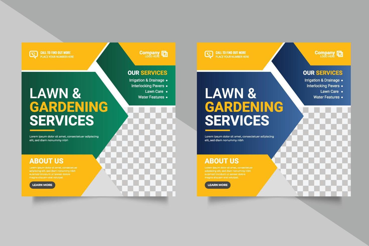 Lawn garden or landscaping service social media post and web banner template design concept vector