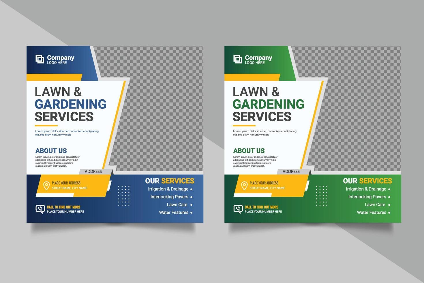 Lawn garden or landscaping service social media post and web banner template design concept vector