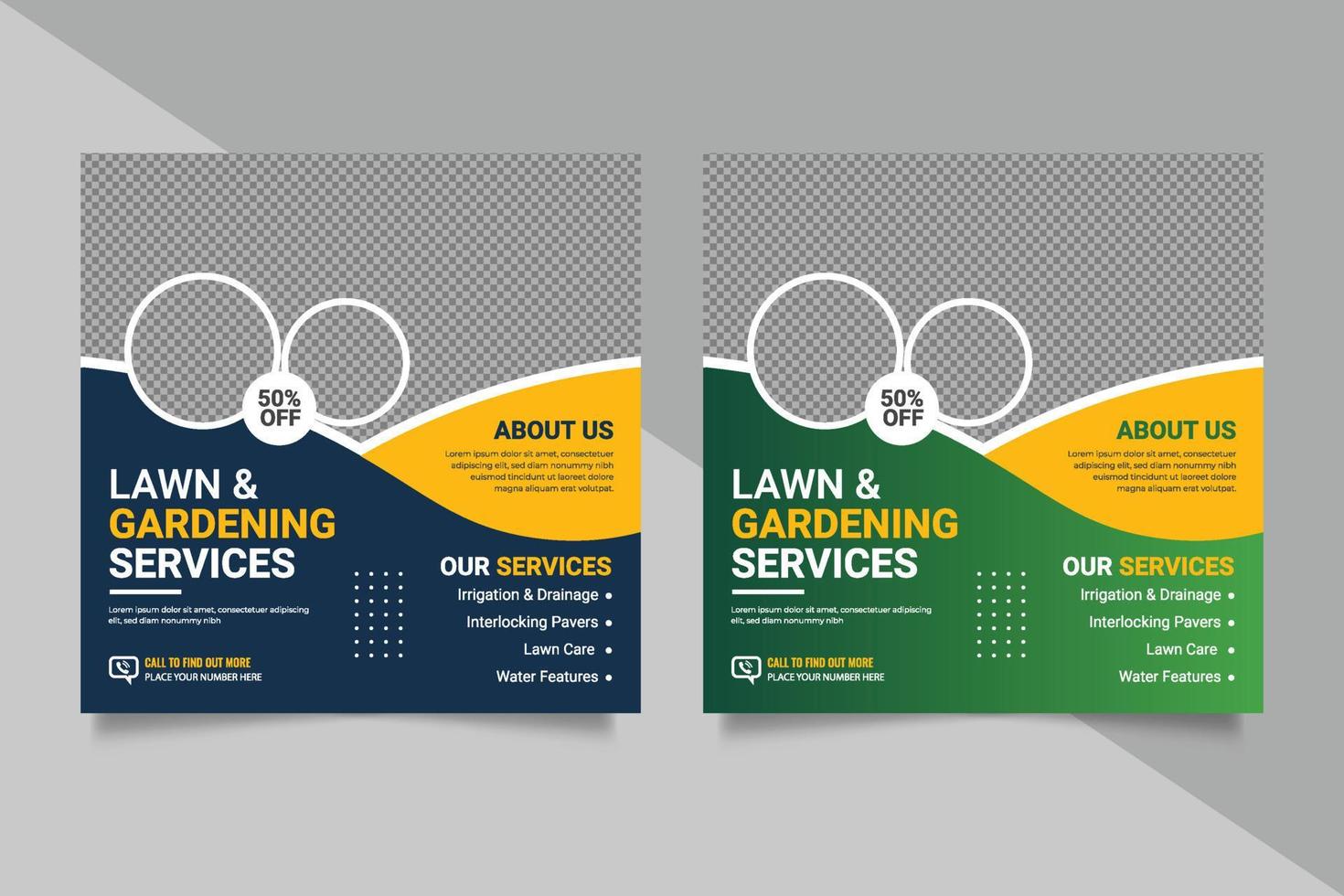 Lawn garden or landscaping service social media post and web banner template design concept vector