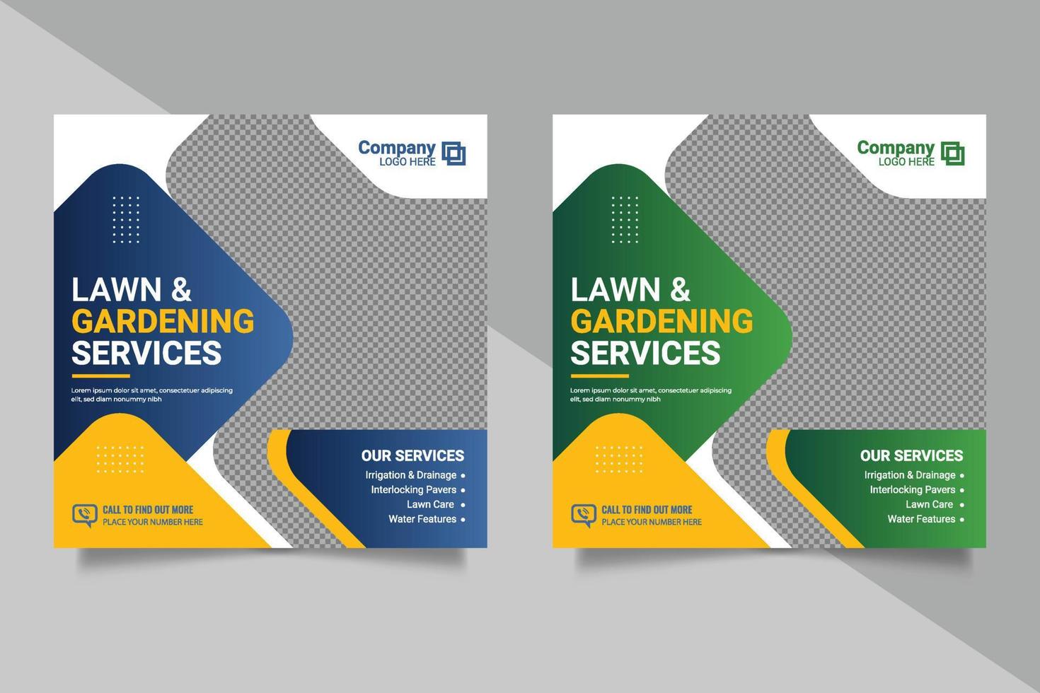 Lawn garden or landscaping service social media post and web banner template design concept vector