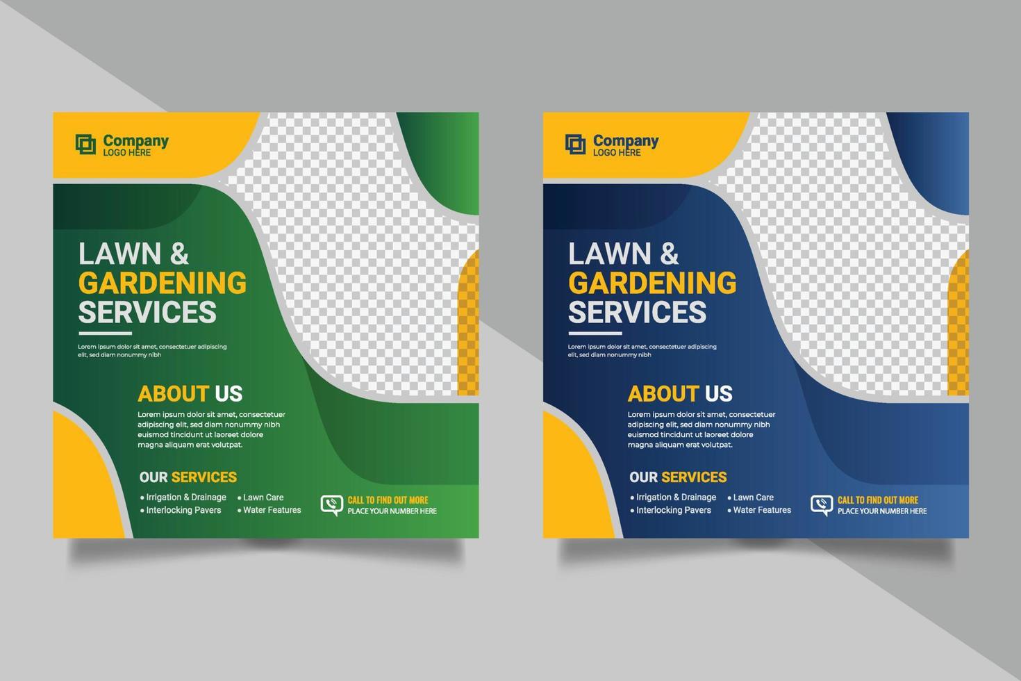 Lawn garden or landscaping service social media post and web banner template design concept vector