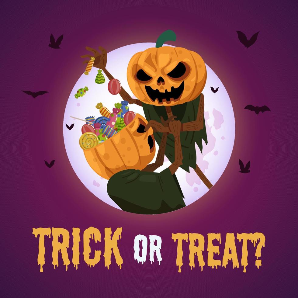 Halloween background with scary scarecrow and candy vector