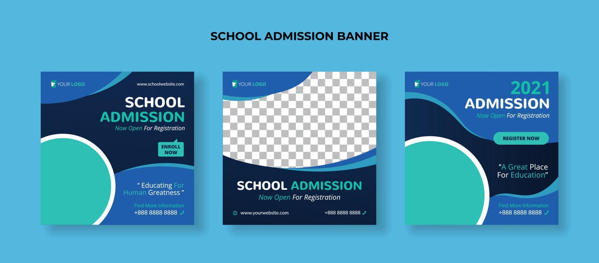 conjunto de carteles de admisión escolar. adecuado para el banner de promoción de secundaria y preparatoria vector