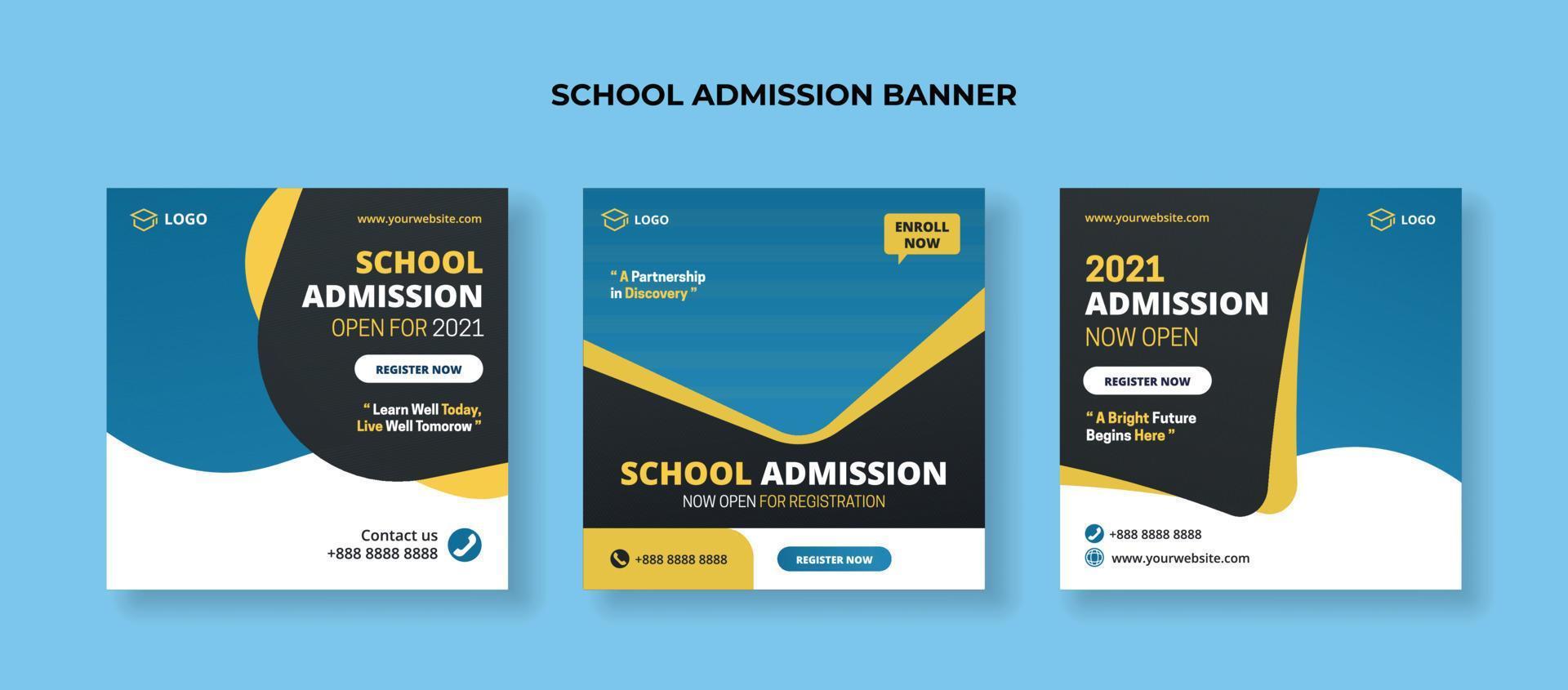 plantilla de publicación de redes sociales de admisión a la escuela. adecuado para el banner de promoción de secundaria y preparatoria vector