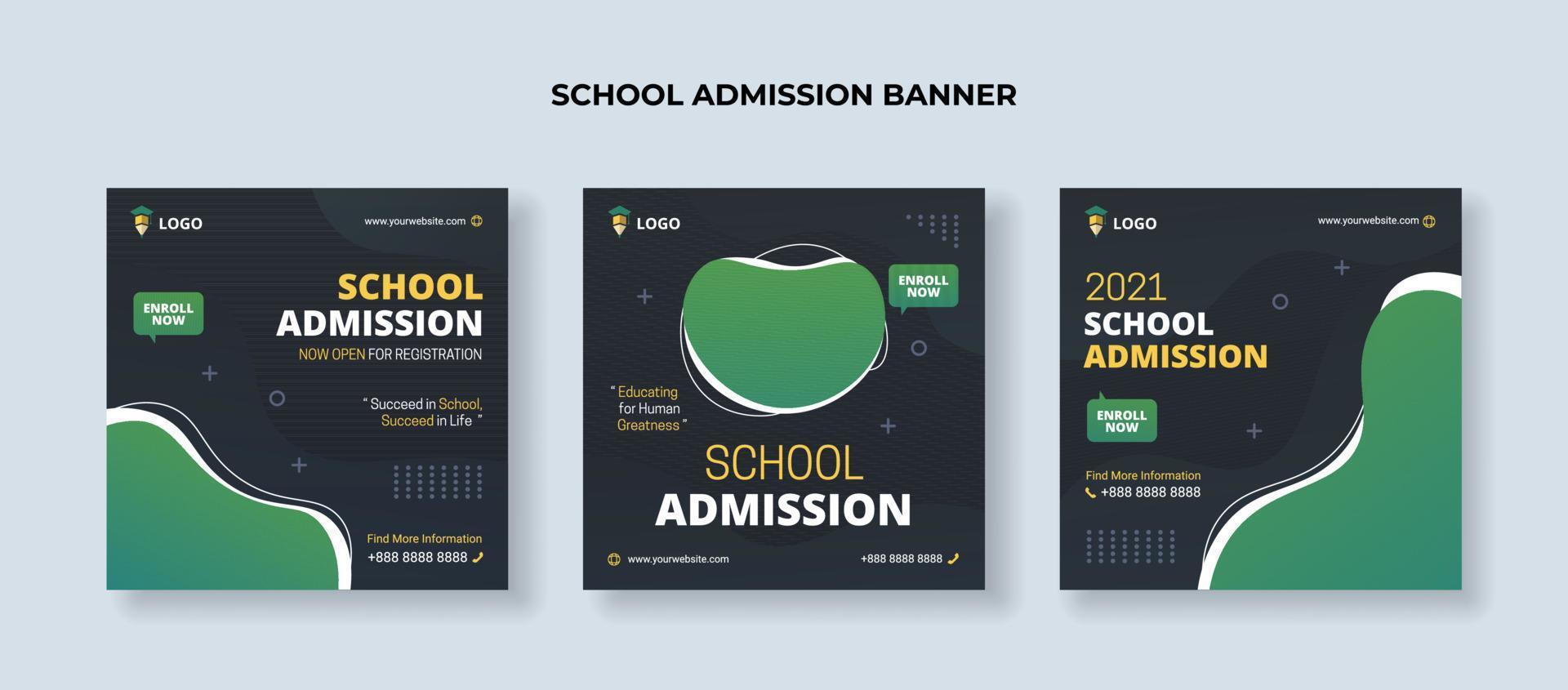 School admission square banner. Suitable for educational banner and social media post template vector