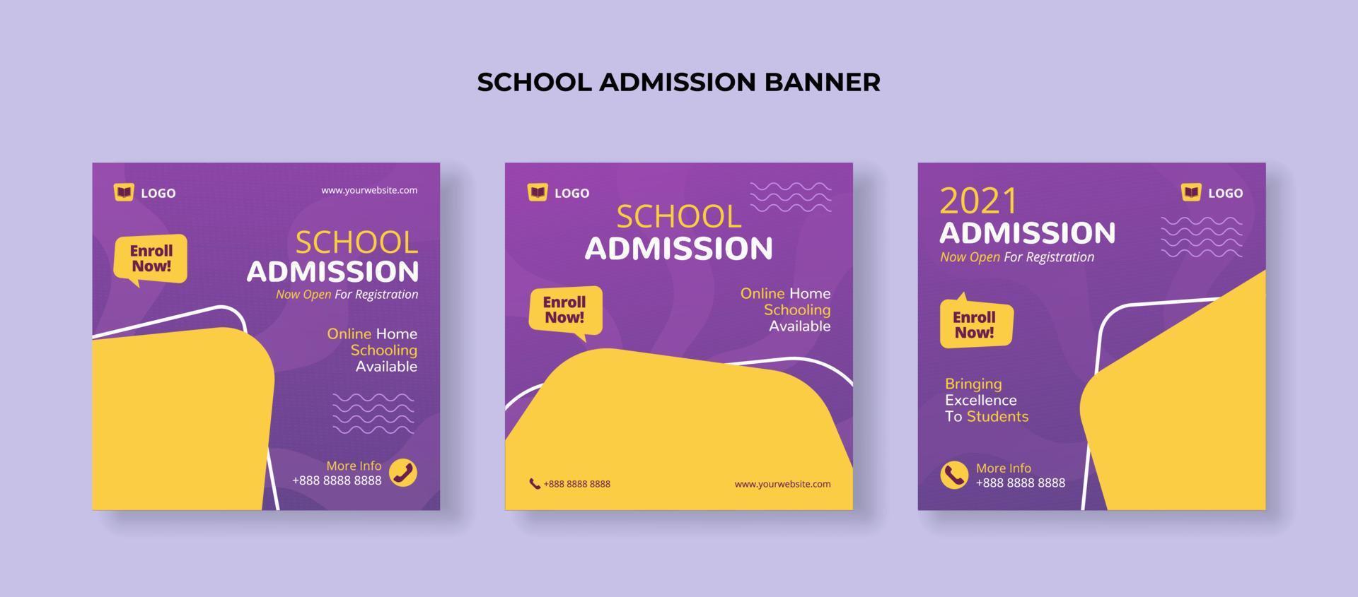 colección de banners de redes sociales de admisión a la escuela vector