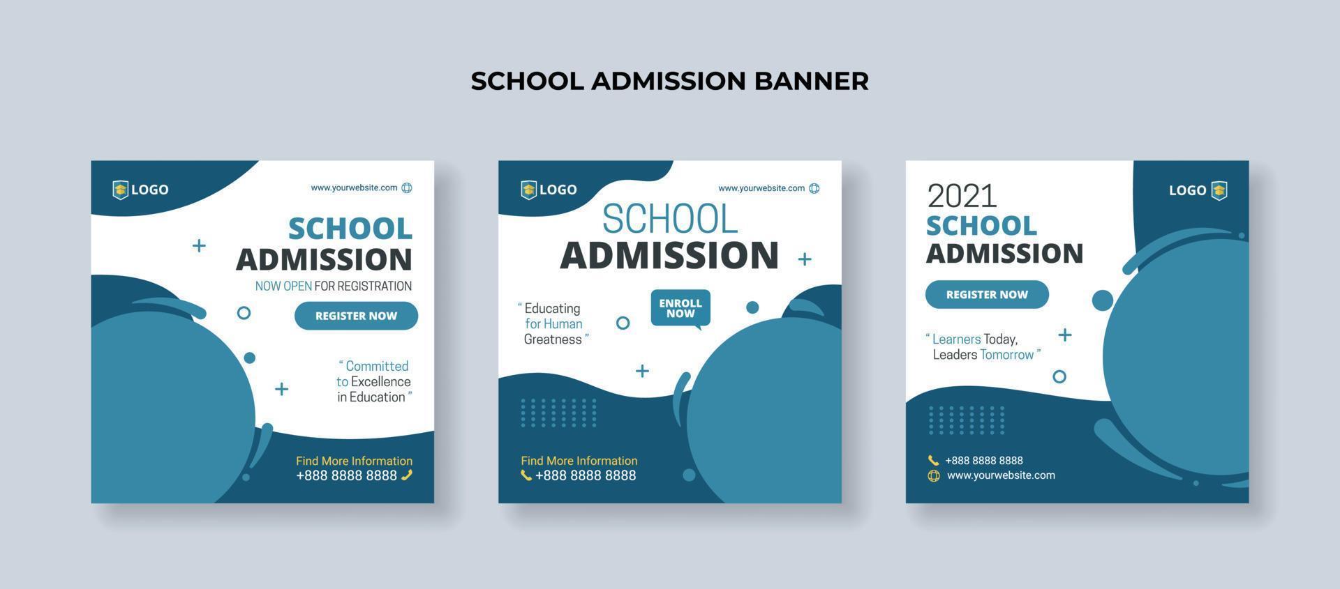 Modern school admission banner for social media post template vector