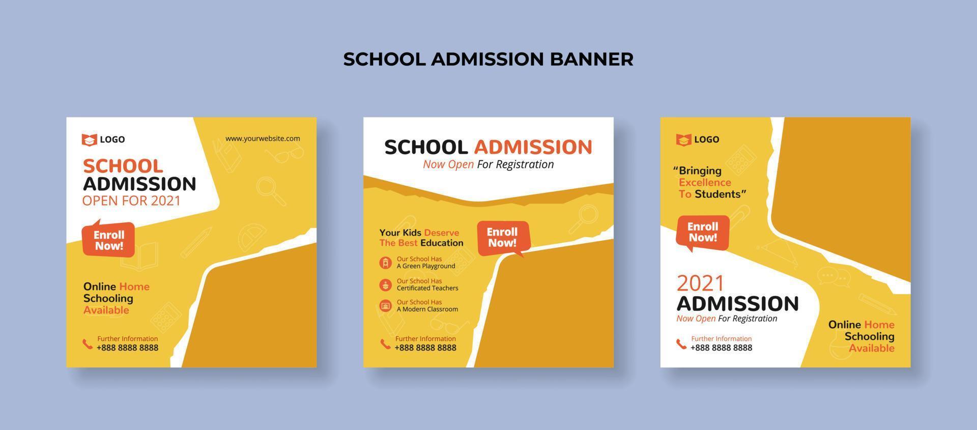 School admission square banner. Suitable for educational banner and social media post template vector
