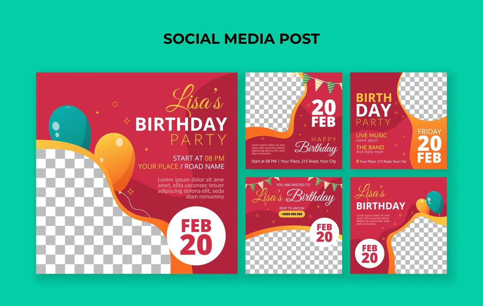 Birthday party social media post template. Suitable for birthday invitation and anniversary event vector