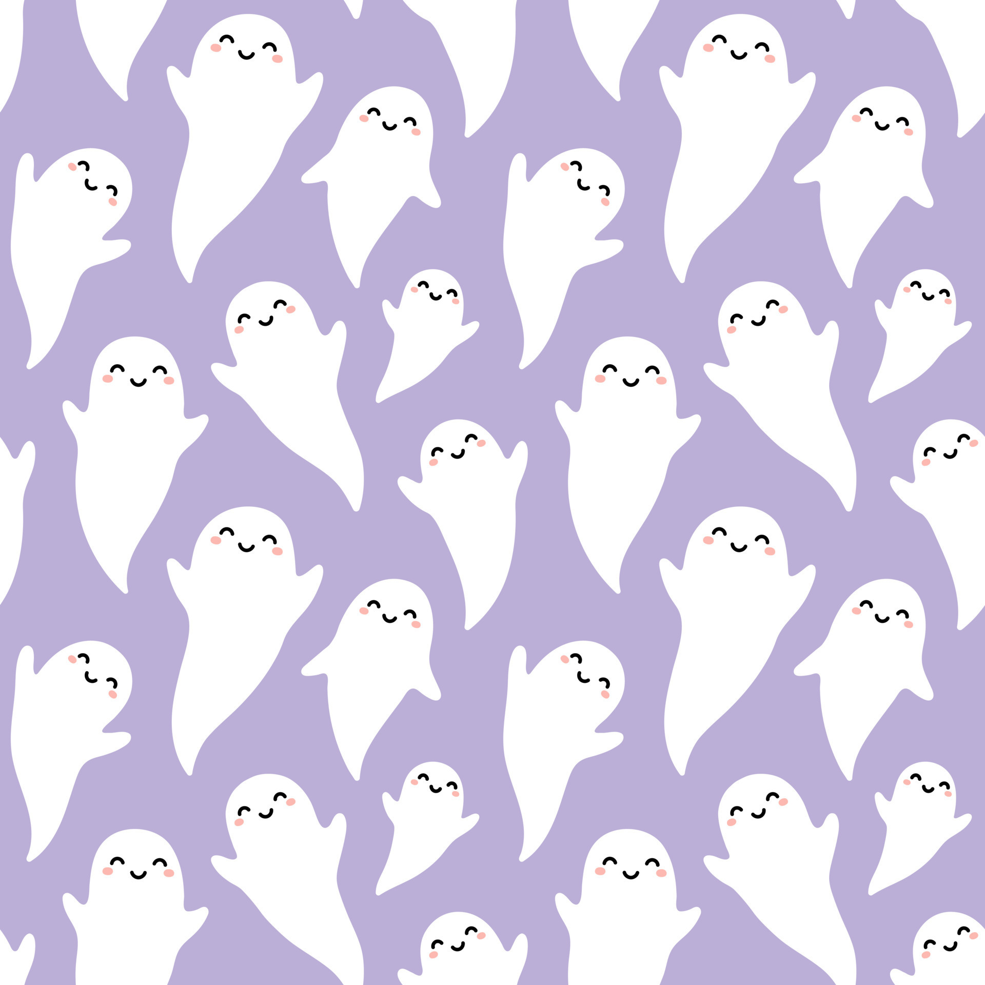 Cute flying ghosts pattern on a light purple background. Pastel ...