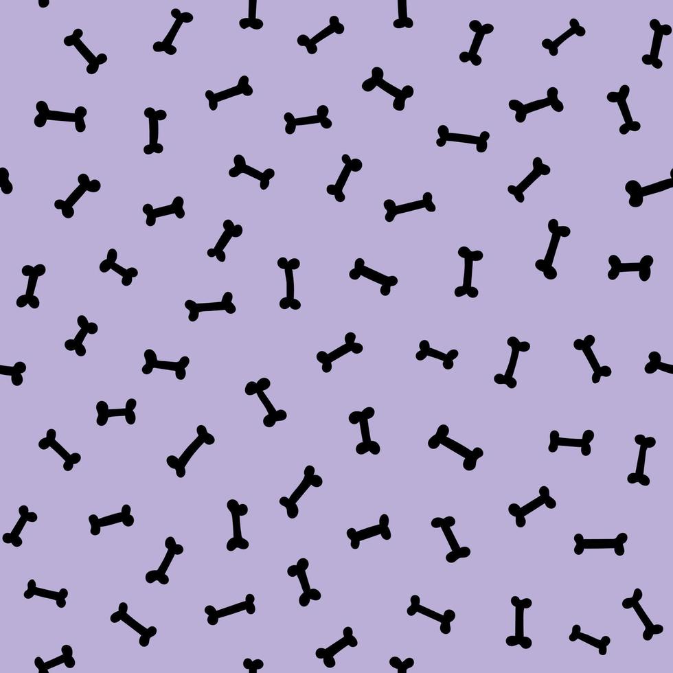Small black bones scattered on a pastel purple background cute Halloween seamless pattern. Doggy bone light violet repeat background. vector