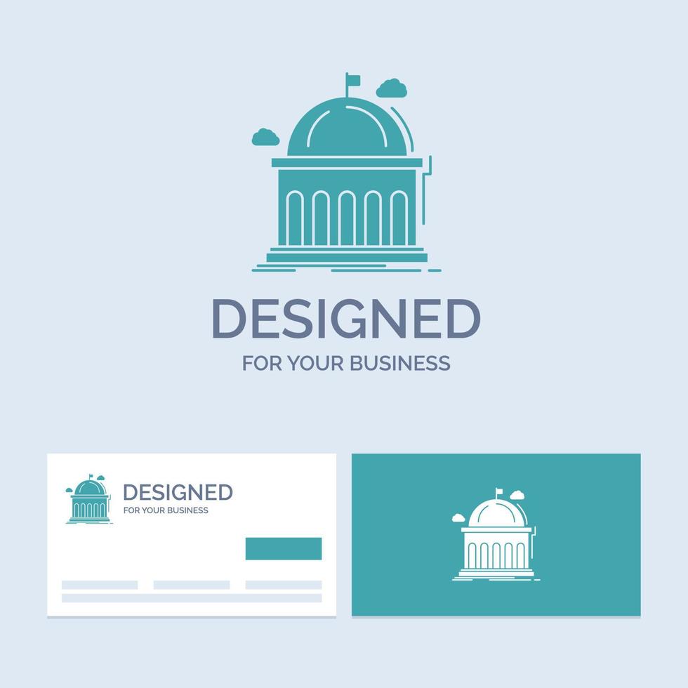 Library. school. education. learning. university Business Logo Glyph Icon Symbol for your business. Turquoise Business Cards with Brand logo template. vector