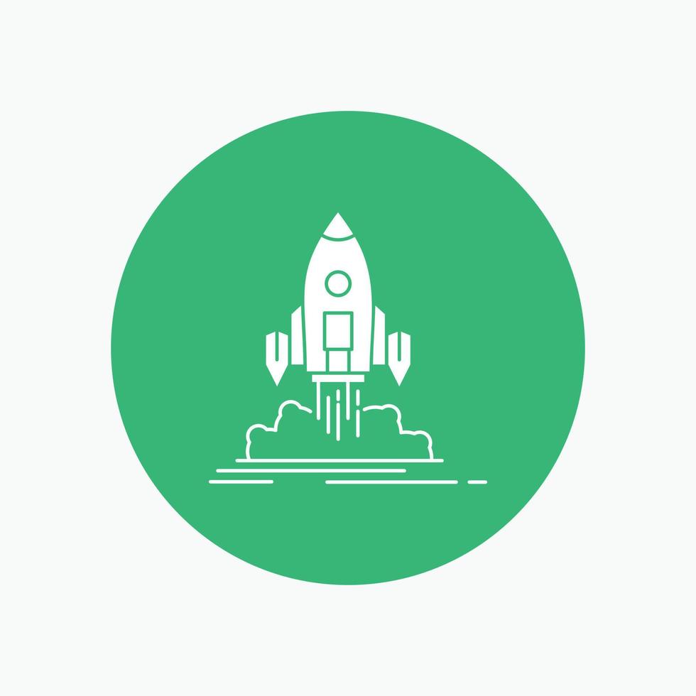 Launch. mission. shuttle. startup. publish White Glyph Icon in Circle. Vector Button illustration