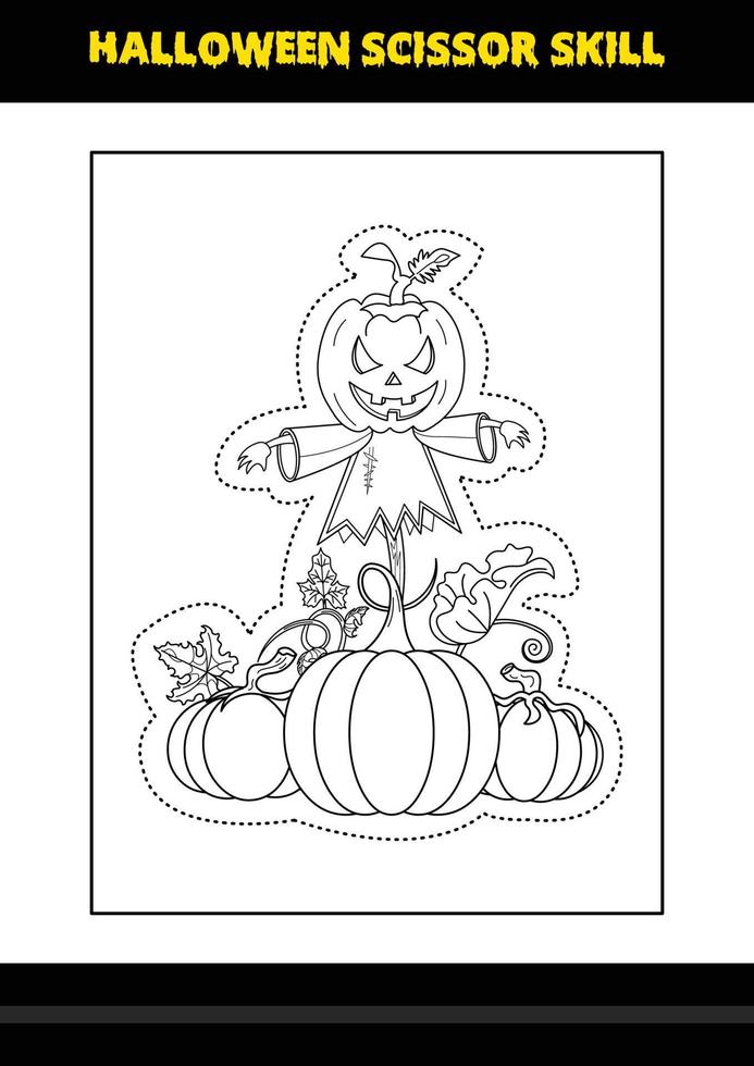 habilidad de tijera de halloween para niños. Habilidad de tijera de Halloween página para colorear para niños. vector