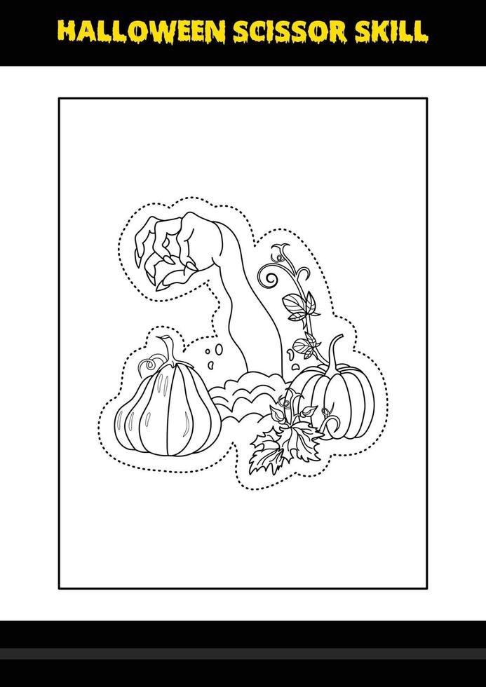 Halloween scissor skill for kids. Halloween scissor skill coloring page for kids. vector