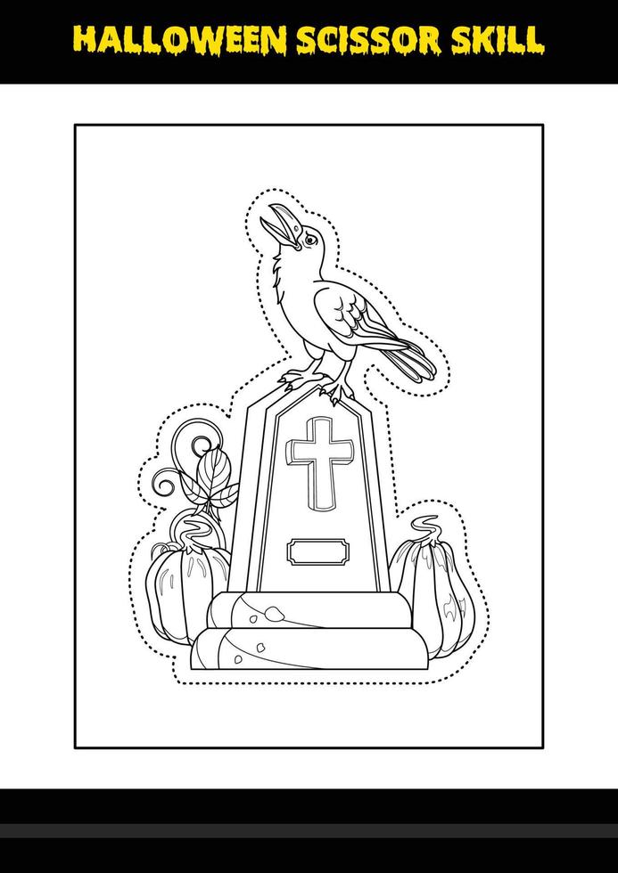Halloween scissor skill for kids. Halloween scissor skill coloring page for kids. vector