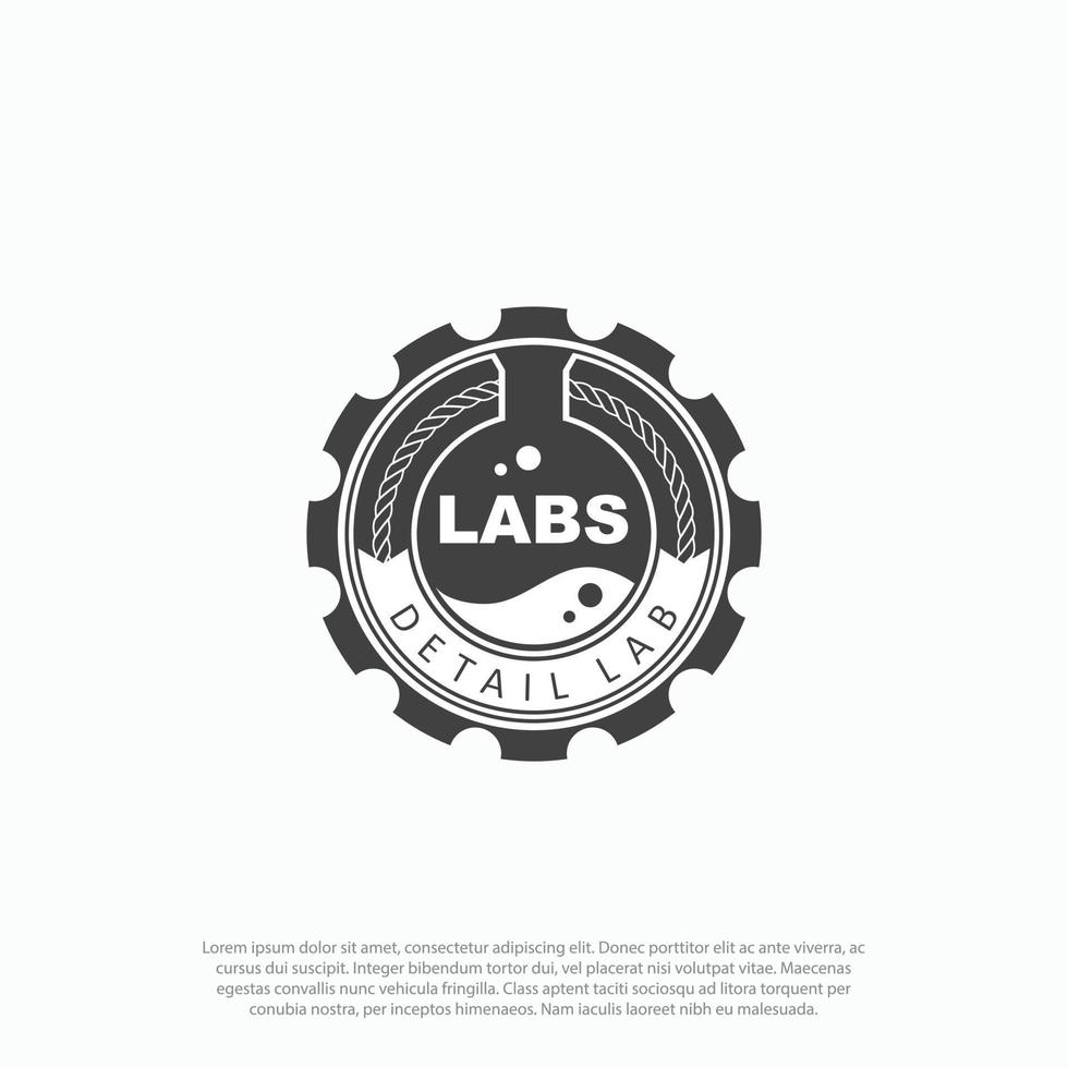 retro modern simple badge labs bottle and gear for labs, laboratory or chemical logo design vector